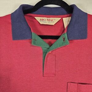 Vintage BIG MAC Workwear Red Short Sleeve Pocket Polo Shirt Size M Colorblock